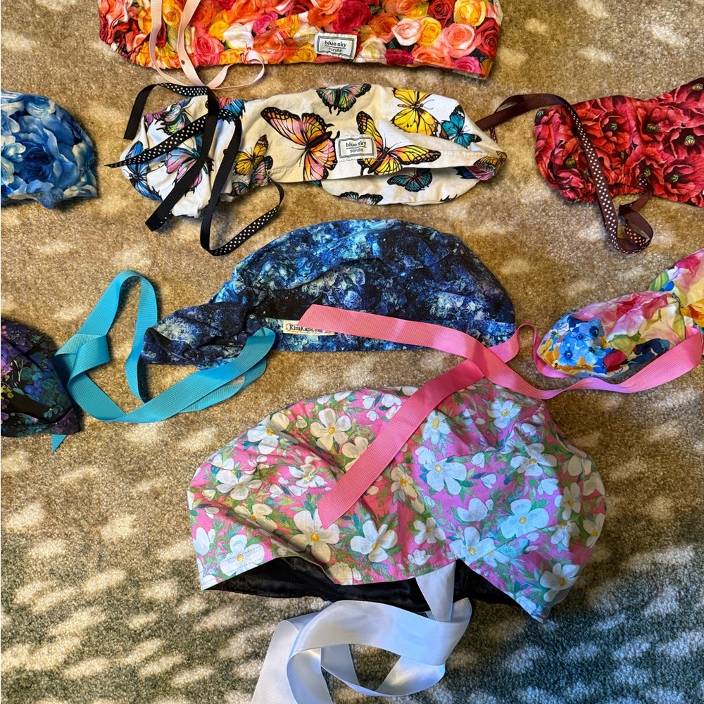 Scrub cap lot of 8 ponytail caps